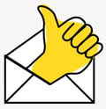 A gold thumbs up coming out of an envelope.