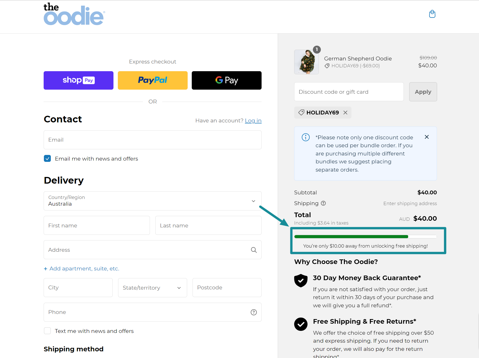Oodie free shipping threshold Amazing Shopify Tips